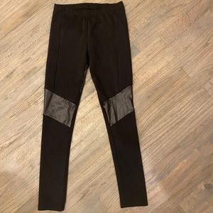Black Leggings with Leather Strips Small